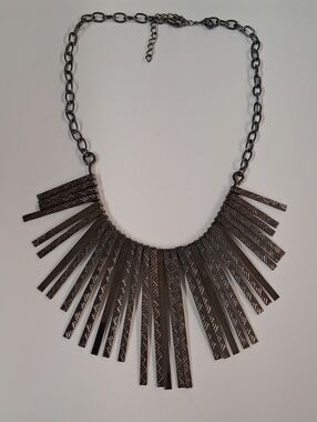 Statement Black Gunmetal Fringe Bib Necklace - Women Jewelry